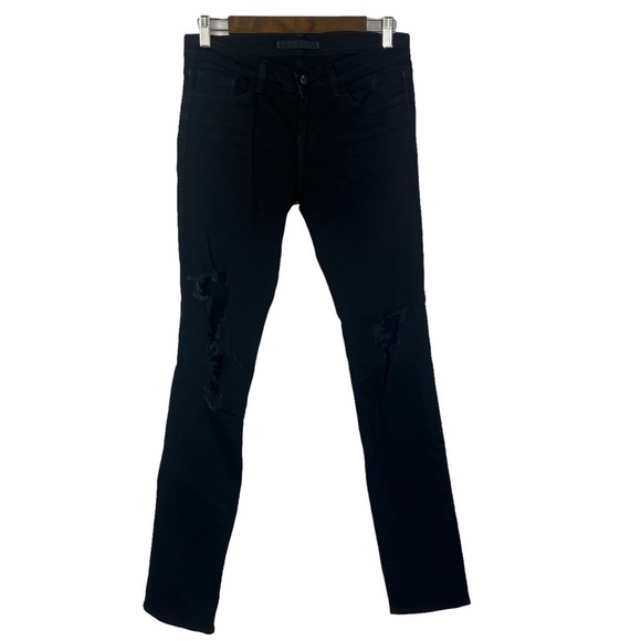 J Brand Black Low Rise Pencil Leg Torn Distressed Jett Jeans 28 - Picture 2 of 8